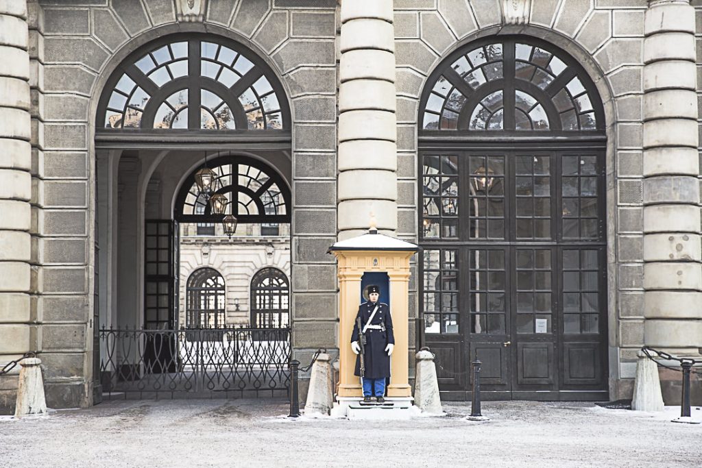 Même par moins dix, le palais royal est bien surveillé