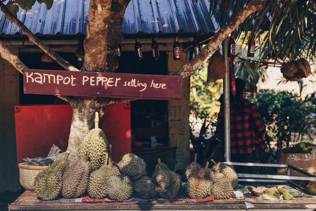Le poivre de Kampot et les durians partout où on passe au Cambodge