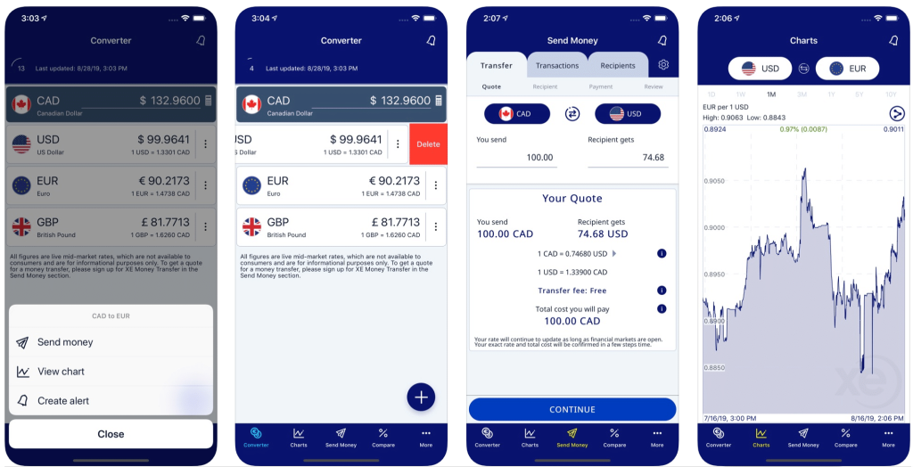 XE currency application pour taux de change