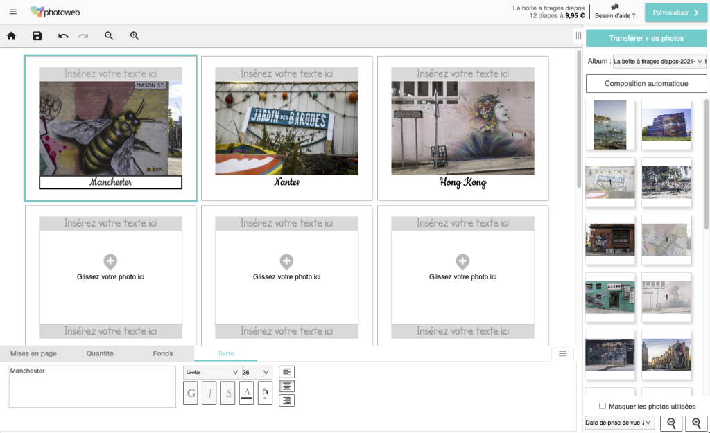 Interface photoweb pour boites à tirages diapos
