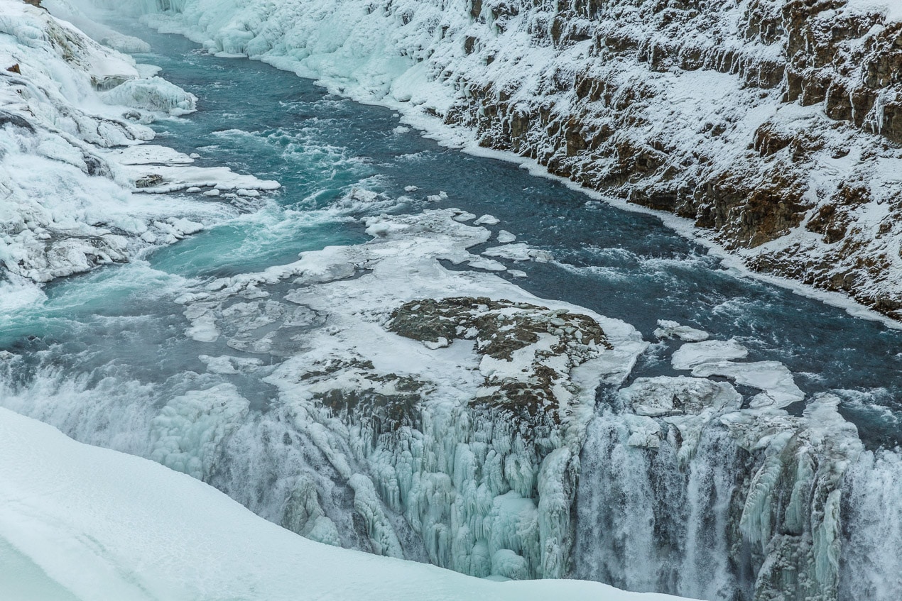 Chutes de Gullfos sous la glace et la neige
