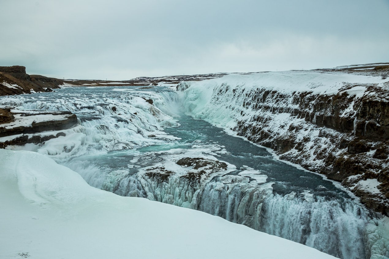 panorama hivernal sur les chutes de Gullfos