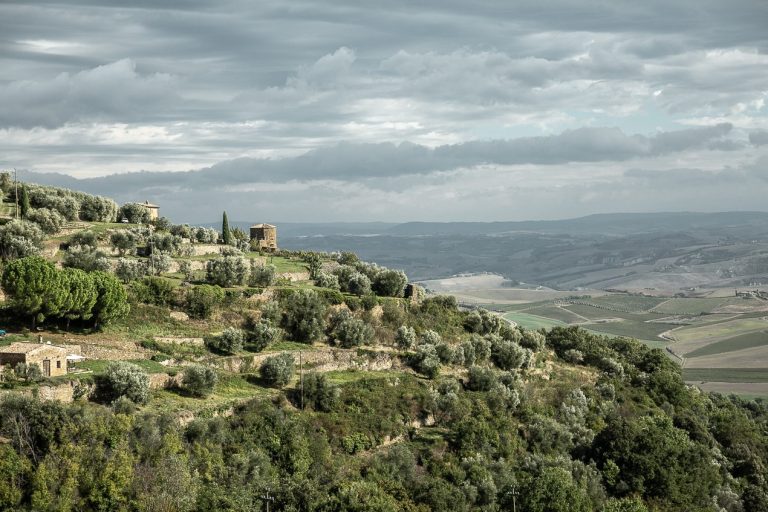 Route pittoresque dans les collines de Toscane, paysage typique à voir lors d’un itinéraire en voiture à travers les paysages toscans