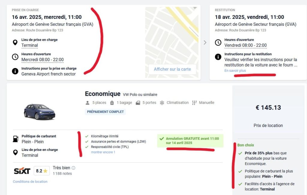 récapitulatif des conditions de location d'une voiture sur Discovercars