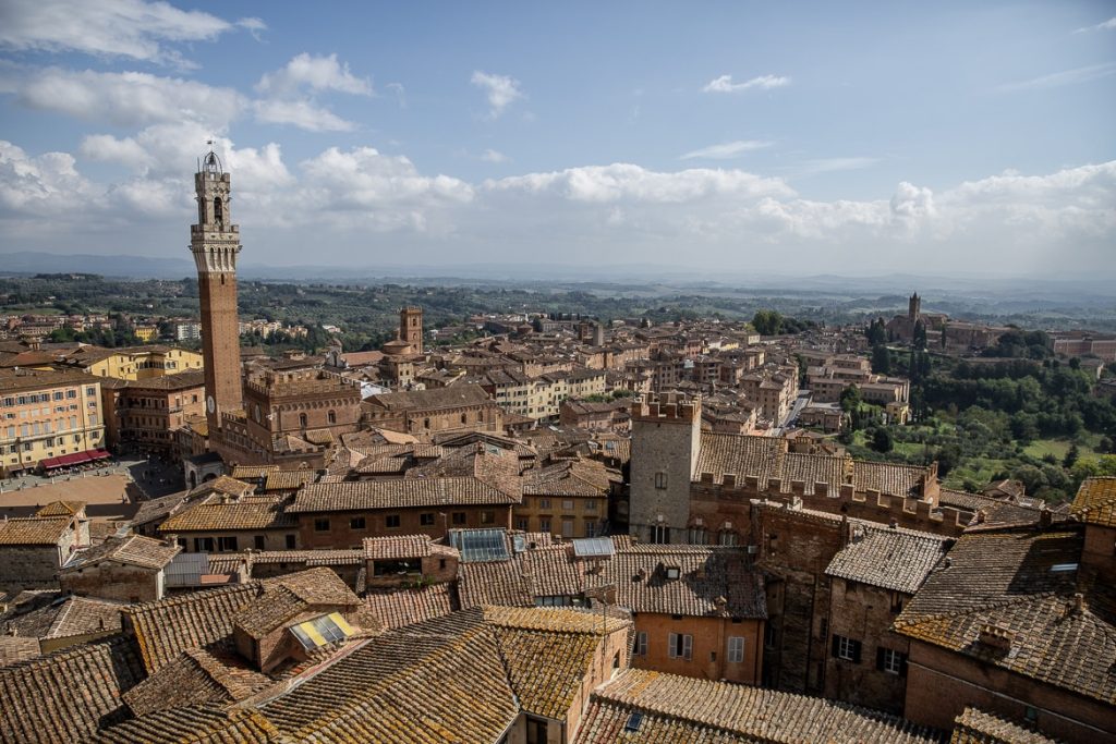 vue aérienne sur les toits de sienne et la Torre del Mangia