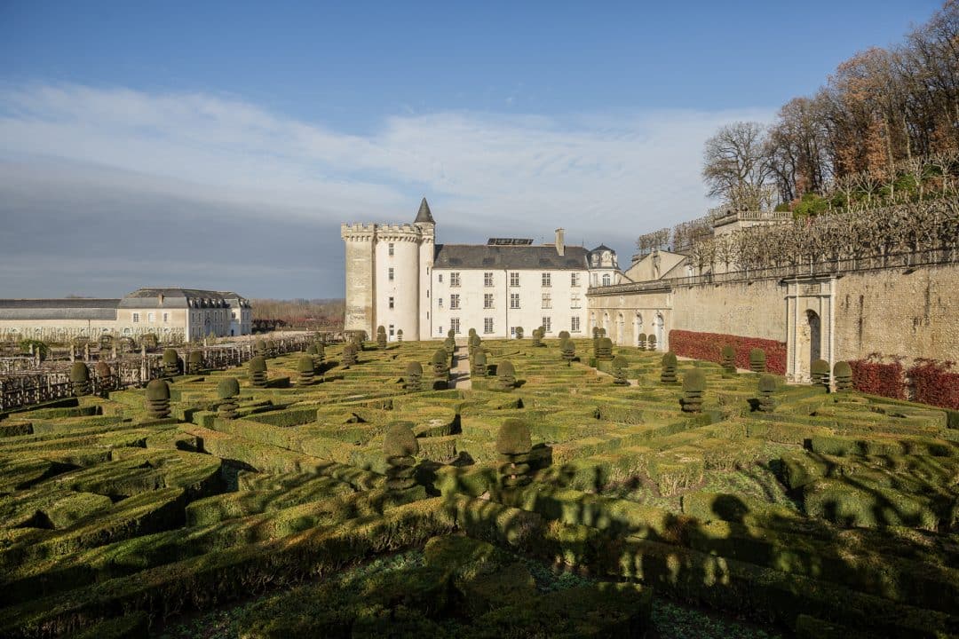 le jardin d'ornement du château de Villandry en hiver